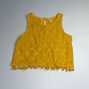 HOST PICK - NWT Xhilaration Floral Embroidered Mustard Pom Pom Crop Top